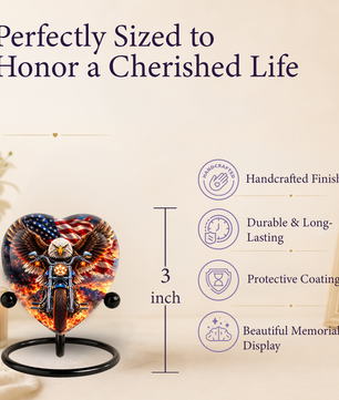 Heart Shaped Eagle Motorcycle Urn for Ashes, American Flag Cremation Urn, Patriotic Biker Memorial Urn for Human Ashes