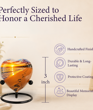 Beach Heart-Shaped Adult Cremation Urn – Beach Urn for Adult Ashes with Sunset Ocean