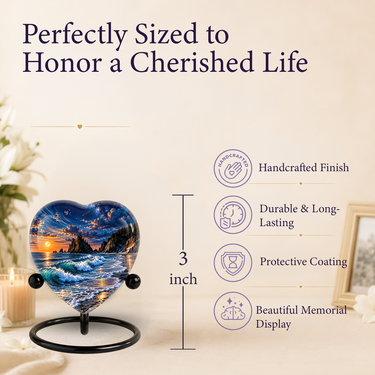 Ocean Wave Heart Cremation Urn for Ashes, Personalized Adult Memorial Urn, Beach Urn for Loved One