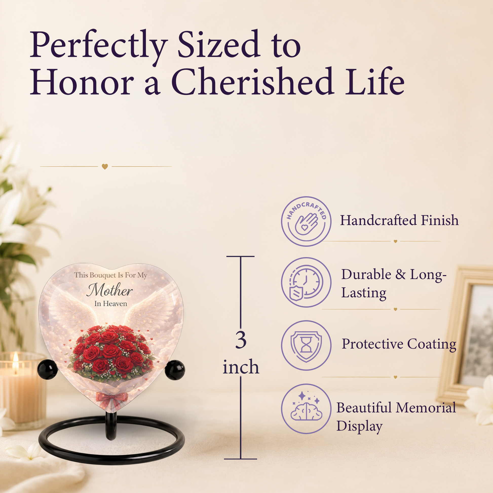Rose Urn for Mom – Heart-Shaped Mother in Heaven Cremation Memorial Urn