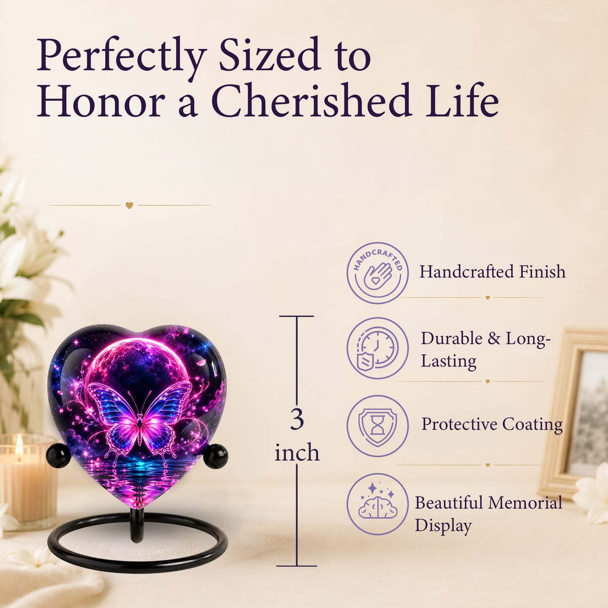 Pink Butterfly Adult Urn for Ashes, Purple and Blue Butterfly Memorial Urn, Celestial Moon Cremation Urn