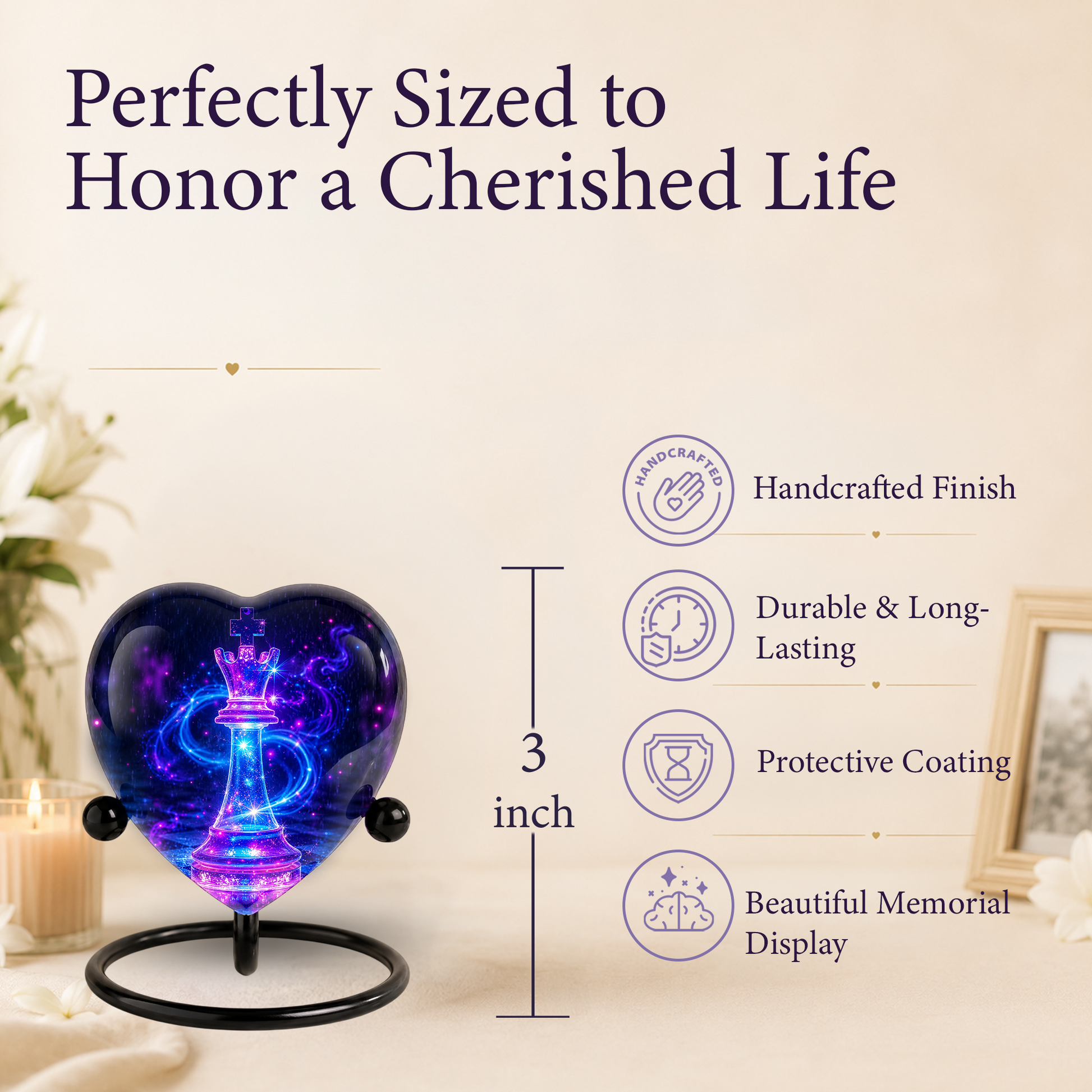 Royal Queen Chess Heart Adult Urn – Adult Urn, Urn for Ashes Adult, Adult Cremation Urns