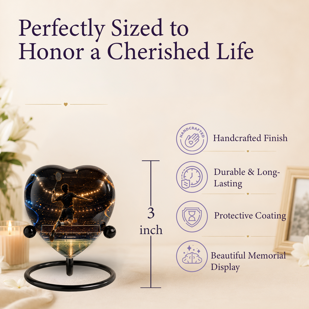 Personalized Badminton Cremation Urn for Ashes | Adult Urn for Dad, Men