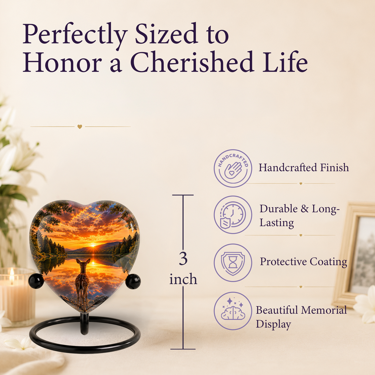 Deer Urn for Ashes, Heart Shaped Adult Cremation Urn, Personalized Deer Memorial Urn