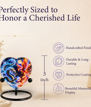 Heart Shaped Dragon and Phoenix Urn for Ashes, Blue Dragon Firebird Cremation Urn, Fantasy Memorial Urn for Human Ashes
