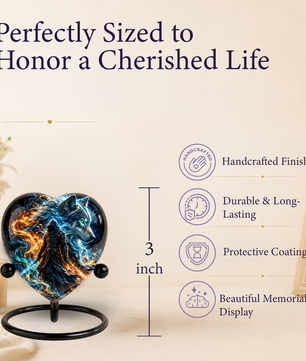 Wolf Warrior Heart Cremation Urn for Ashes, Personalized Adult Memorial Urn,