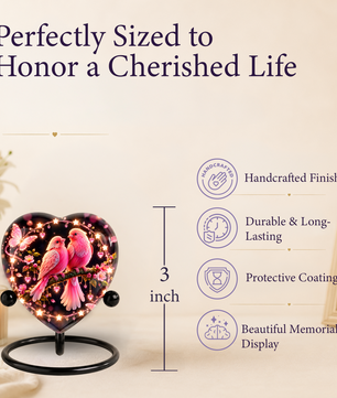 Heart Shaped Pink Birds Urn for Ashes, Butterfly Cremation Urn, Romantic Love Birds Memorial Urn for Human Ashes
