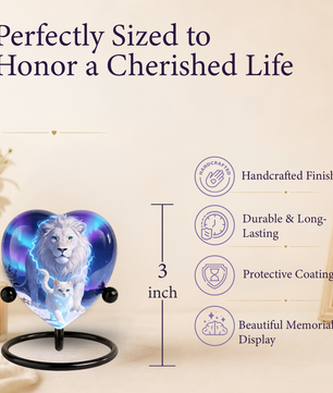 White Lion and White Cat Heart Memorial Urn – Adult Urn, Urns for Adult Ashes