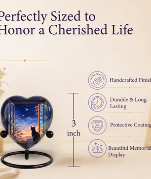 Black Cat Sunset Memorial Adult Urn – Heart-Shaped Adult Urn for Ashes Adult Cremation Urns, Urn for Ashes Adult