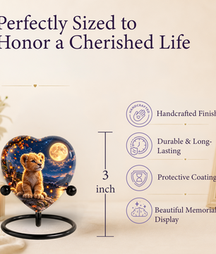 Lion Cub Adult Urn for Ashes, Baby Lion Memorial Urn, Golden Moon and Mountain Cremation Urn