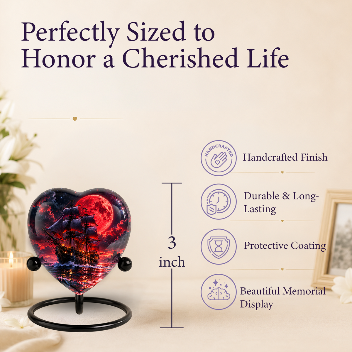 Pirate Ship Adult Cremation Urn for Ashes – Red Moon Nautical Memorial Urn,
