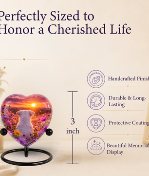 Sunset Rainbow Bridge Dog Adult Urn for Human Ashes – Heart-Shaped Memorial Adult Cremation Urn