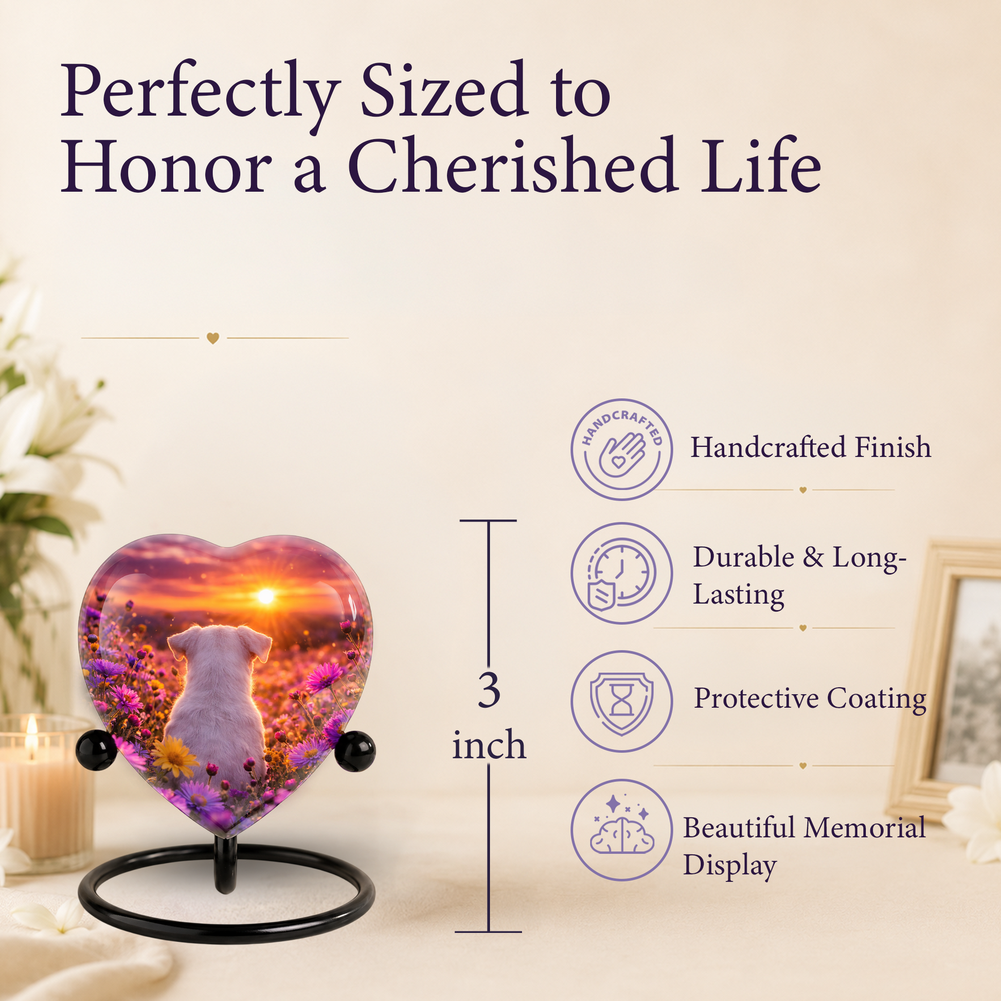 Sunset Rainbow Bridge Dog Adult Urn for Human Ashes – Heart-Shaped Memorial Adult Cremation Urn