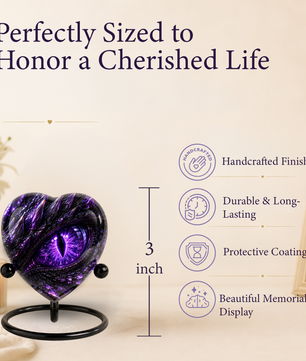 Purple Dragon Eye Adult Cremation Urn for Ashes, Fantasy Dragon Memorial Urn, Personalized Heart Shaped Adult Urn, Dragon Eye Urn