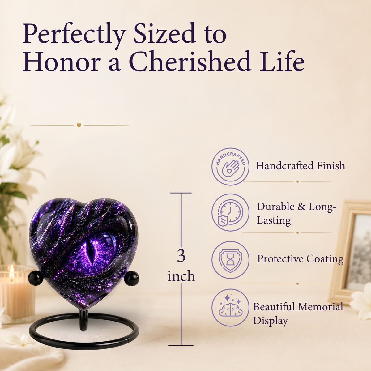 Purple Dragon Eye Adult Cremation Urn for Ashes, Fantasy Dragon Memorial Urn, Personalized Heart Shaped Adult Urn, Dragon Eye Urn