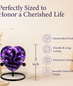 Five Headed Dragon Adult Cremation Urn for Ashes, Purple Dragon Memorial Urn, Fantasy Dragon Urn, Personalized Heart Shaped Adult Urn