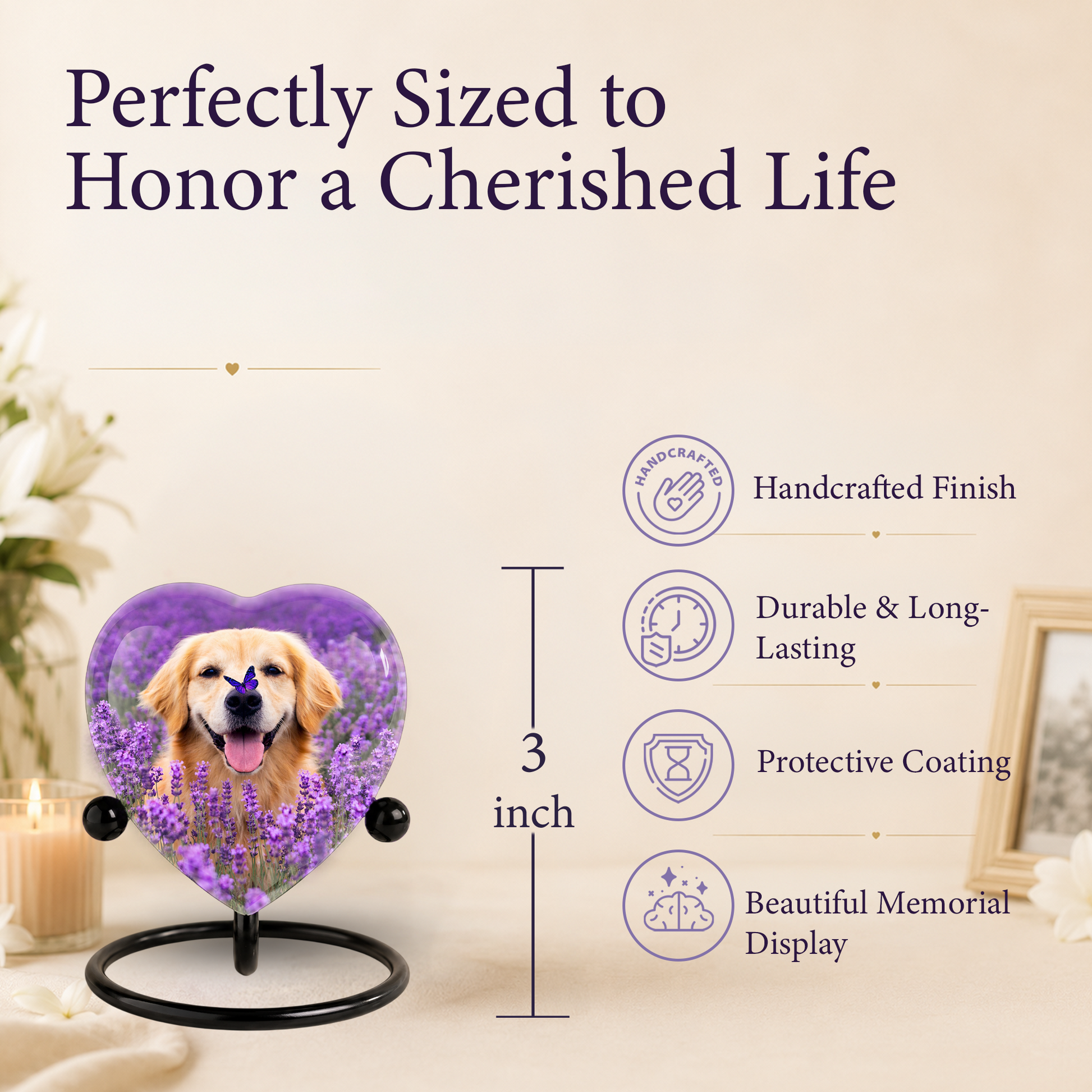 Personalized Dog Urn for Ashes – Golden Retriever Butterfly & Lavender Heart Memorial Pet Urn