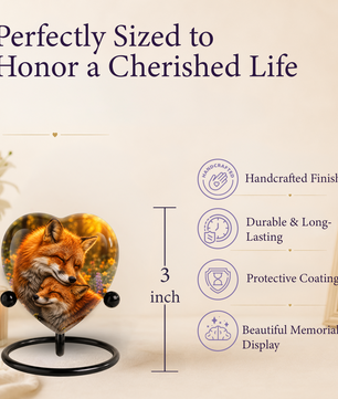 Fox Adult Urn for Ashes, Heart Shaped Adult Cremation Urn, Fox Memorial Urn for Adults