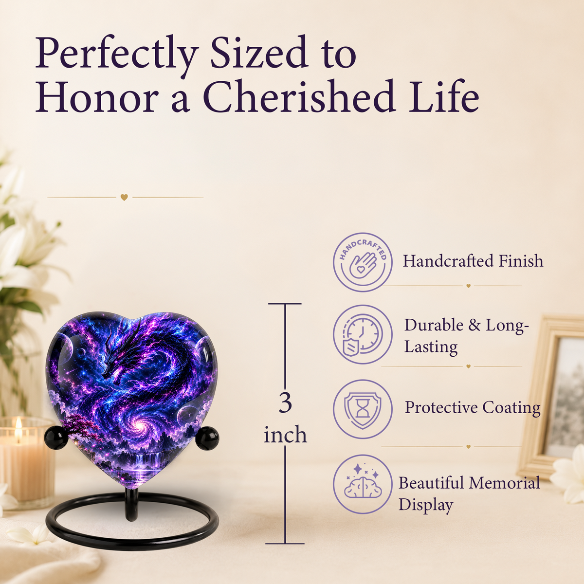 Dragon Adult Cremation Urn for Ashes, Fantasy Dragon Memorial Urn, Personalized Heart Shaped Adult Urn, Dragon Cremation Urn