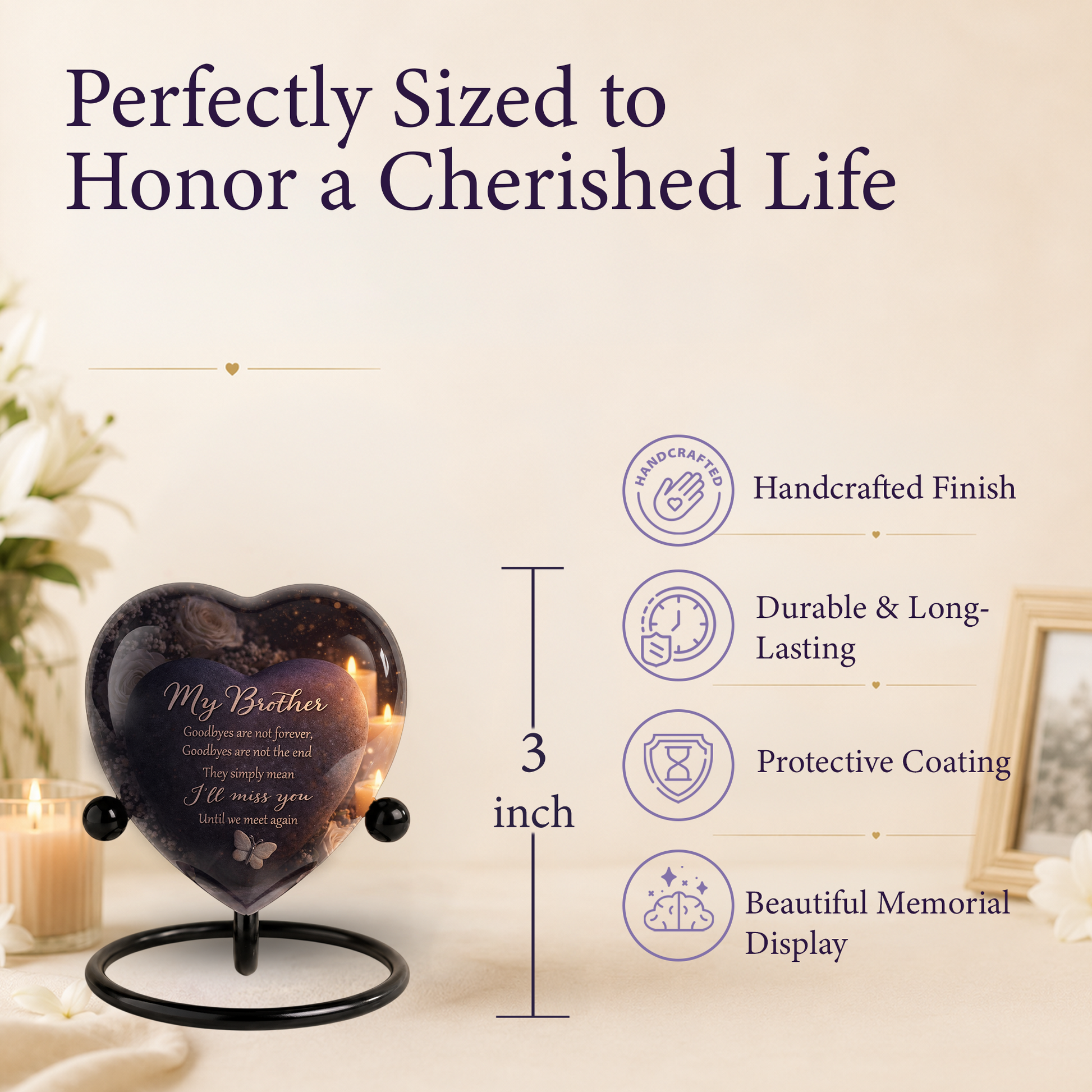 Heart-Shaped Brother Memorial, Adult Cremation Urn, Adult Urns for Ashes, Brother Keepsake Urn