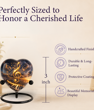 Musical Note Piano Adult Urn – Golden Treble Clef Heart Design Adult Cremation Urn for Ashes