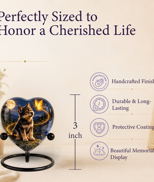 Wolf Memorial Wind Chime – Heart-Shaped Wolf and Butterfly Remembrance Garden Decoration