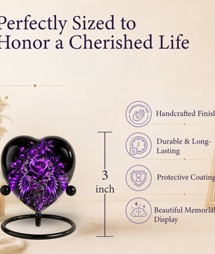 Purple Rose Heart Cremation Urn for Ashes, Purple Floral Urn, Heart Shaped Memorial Urn, Personalized Rose Urn, Gothic Flower Urn