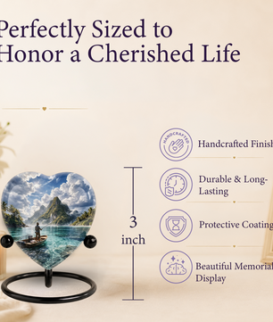 Gone Fishing Heart Shaped Urn for Ashes – Fishing Memorial Urn for Dad, Father & Loved One