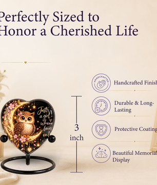 Owl Adult Cremation Urn for Ashes, Personalized Owl Memorial Urn, Heart Shaped Adult Urn, Owl Lover Cremation Urn, Floral Animal Urn