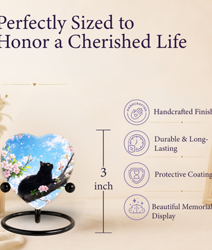 Black Cat Cherry Blossom Heart Memorial Urn – Personalised Cat Urn for Ashes,Cat Memorial Keepsake