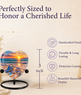 Seashell Beach Cremation Urn for Ashes, Ocean Sunset Memorial Urn, Seashell Urn, Coastal Heart Shaped Cremation Urn