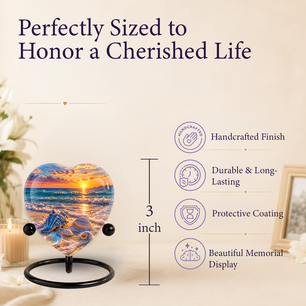 Seashell Beach Cremation Urn for Ashes, Ocean Sunset Memorial Urn, Seashell Urn, Coastal Heart Shaped Cremation Urn