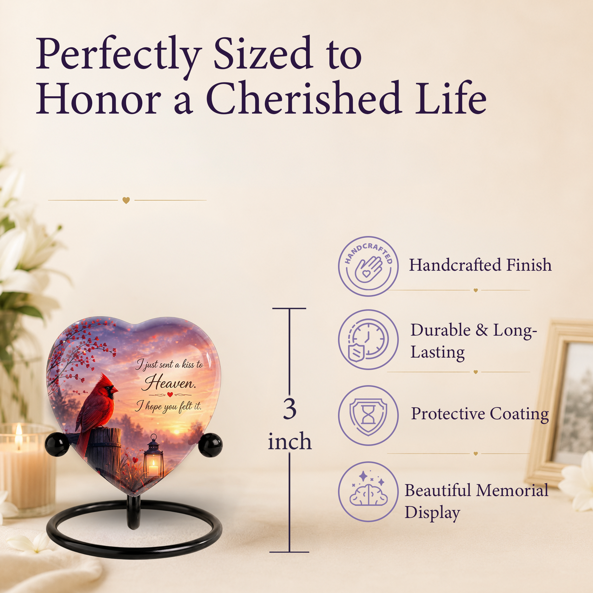 Cardinal Memorial Heart Urn, Adult Cremation Urn and Adult Urns for Ashes