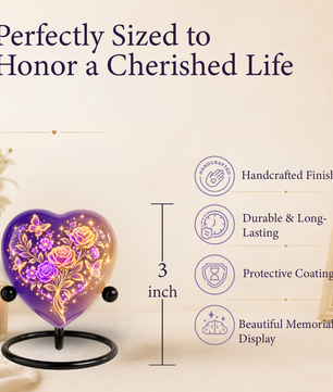 Purple Rose Butterfly Adult Cremation Urn for Ashes, Personalized Floral Adult Urn, Heart Memorial Urn, Rose & Butterfly Cremation Urn