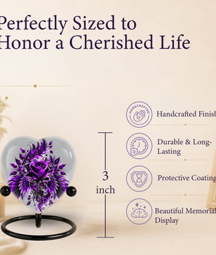Purple Rose Heart Cremation Urn for Ashes, Floral Memorial Urn, Purple Rose Urn, Personalized Heart Urn, Gothic Flower Cremation Urn