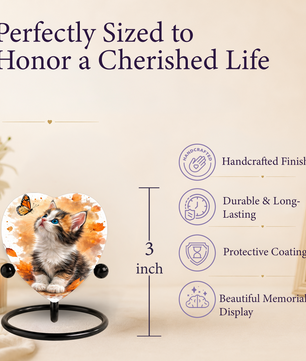 Personalized Cat Urn for Ashes – Autumn Kitten Butterfly Memorial Pet Urn
