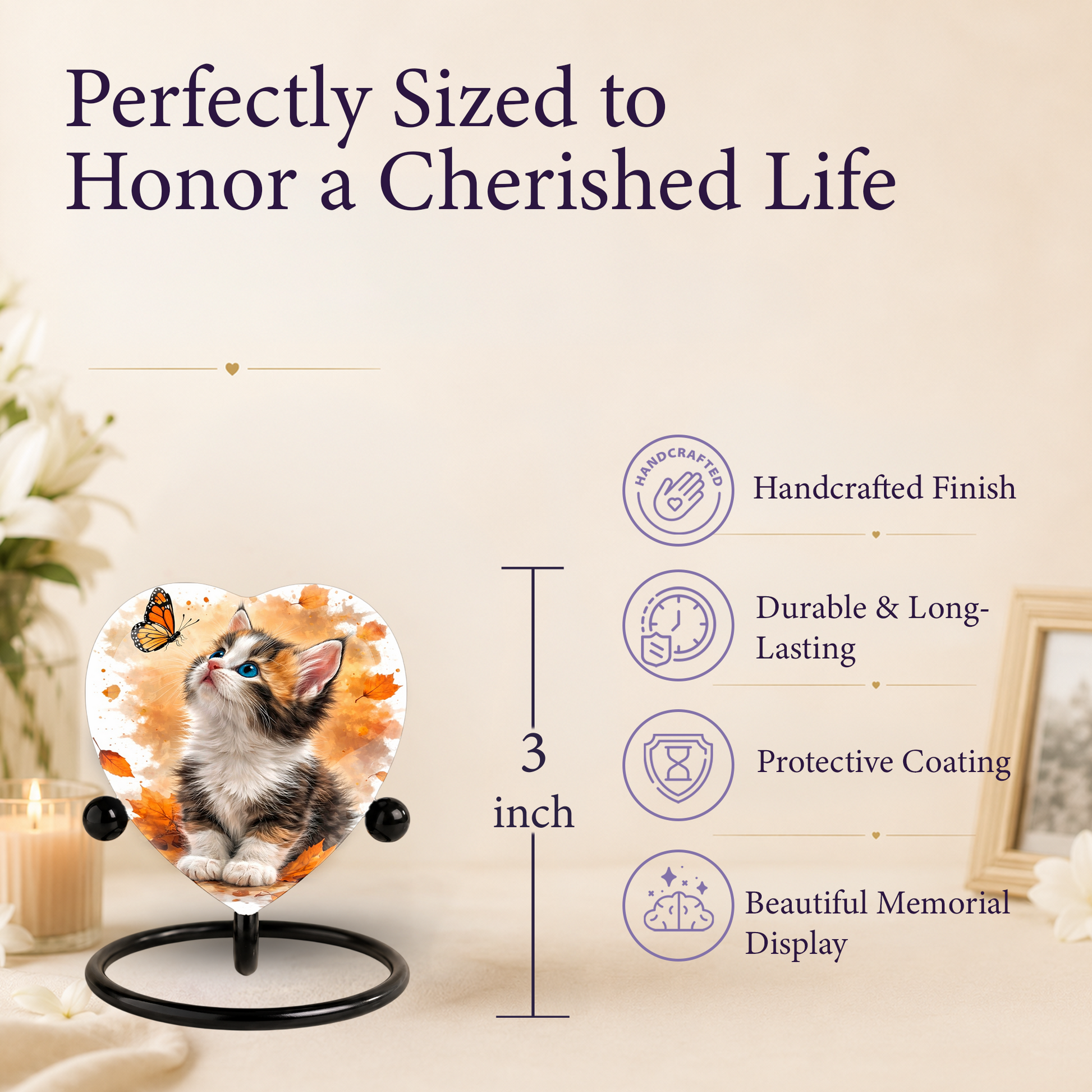 Personalized Cat Urn for Ashes – Autumn Kitten Butterfly Memorial Pet Urn
