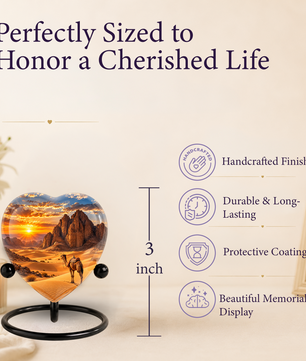 Desert Camel Cremation Urn for Ashes, Desert Memorial Urn, Camel Sunset Urn, Heart Shaped Cremation Urn