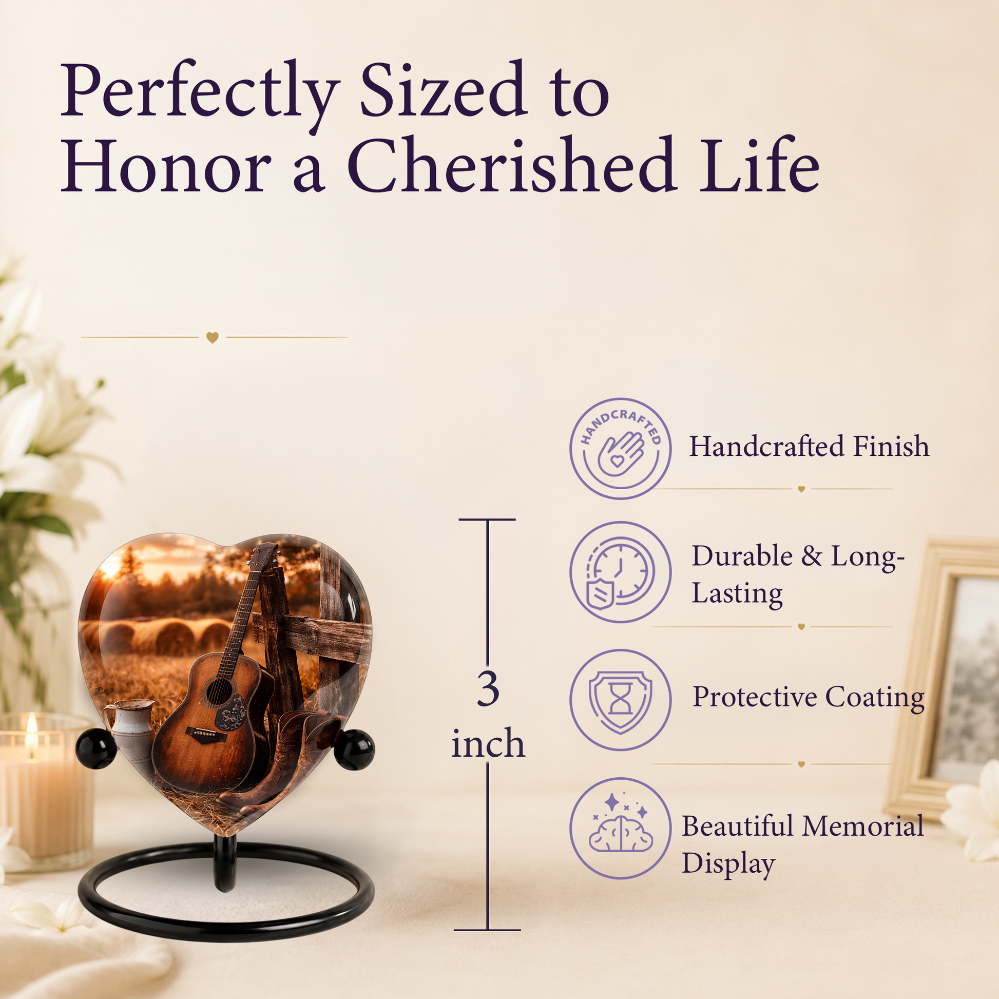 Cowboy Sunset Heart-Shaped Adult Cremation Urn for Dad, Father & Men – Rustic Memorial Urn