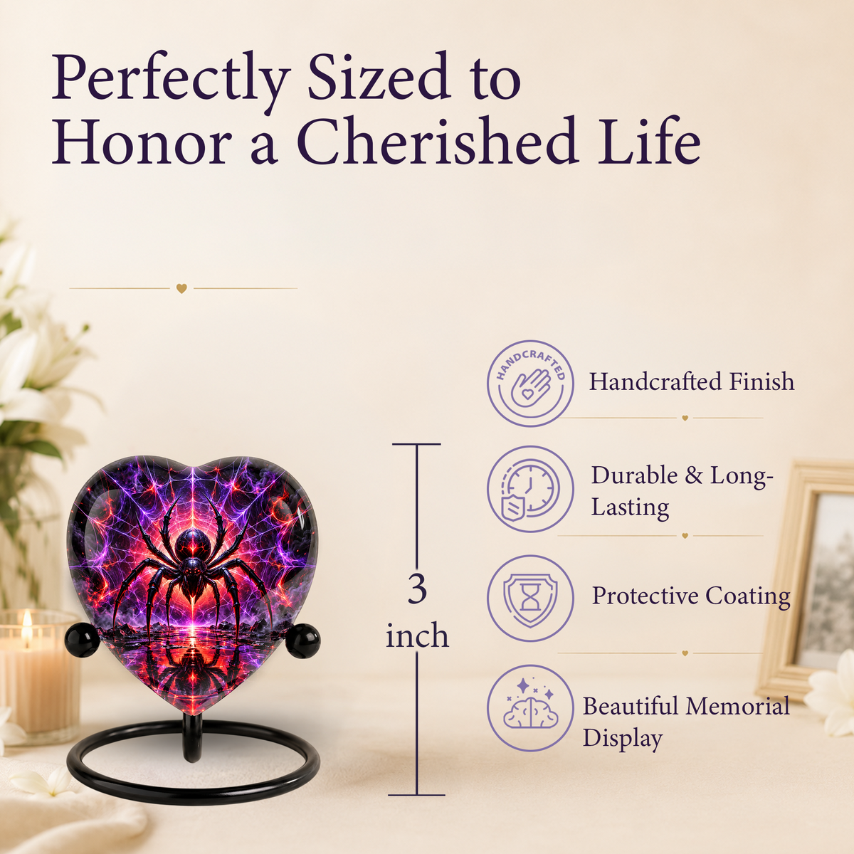 Spider Cremation Urn for Ashes, Gothic Spider Memorial Urn, Black Widow Spider Urn, Web Themed Adult Urn, Personalized Heart Shaped Urn
