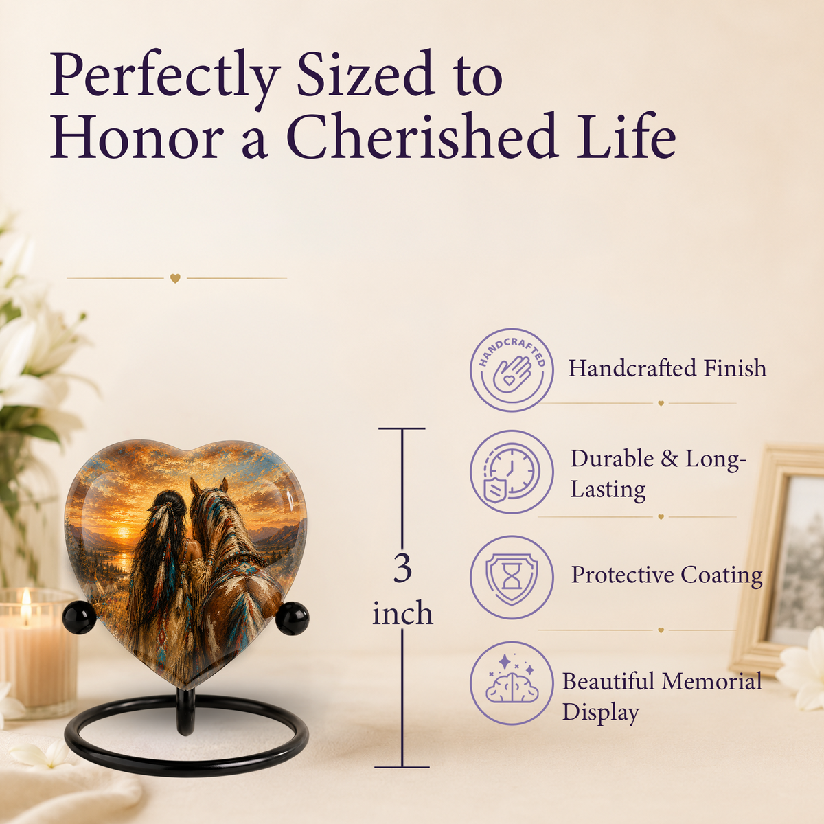 Personalized Horse Urn for Mom, Native American Cremation Urn for Women, Adult Female Memorial Urn, Custom Urn for Mother