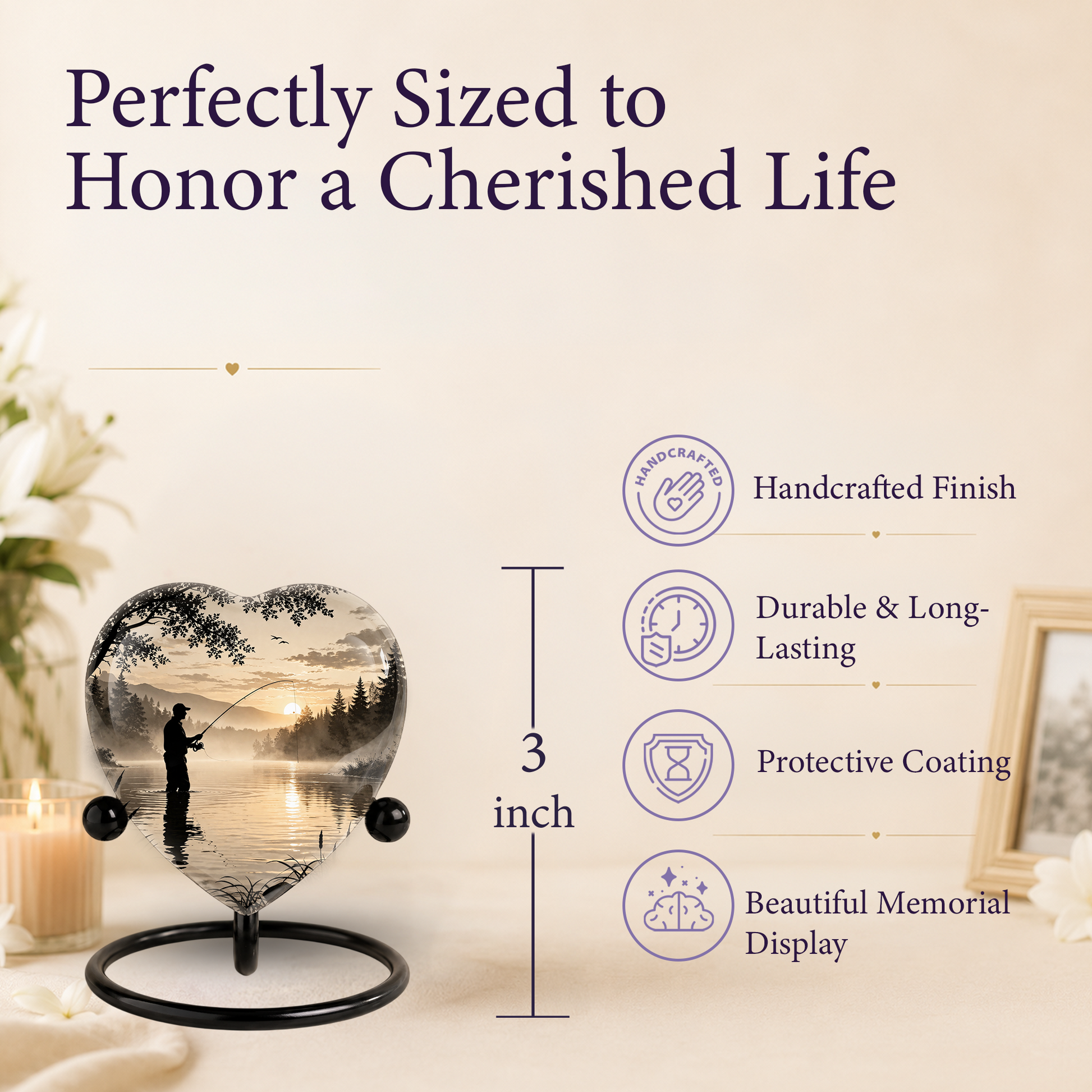 Gone Fishing Heart-Shaped Urn for Dad – Fishing Cremation Urn for Father, Men & Ashes