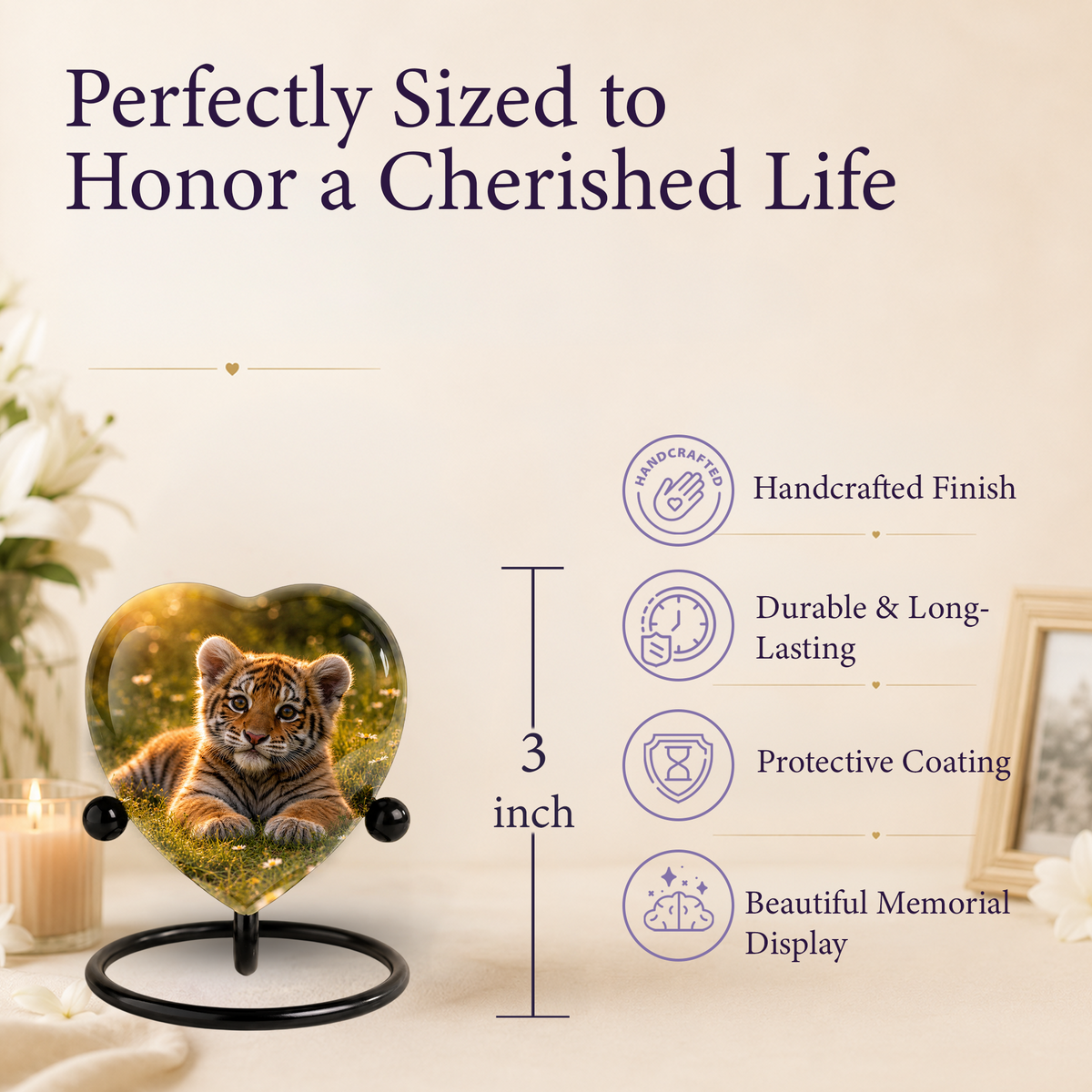 Tiger Urn for Ashes, Heart Shaped Memorial Urn, Personalized Tiger Cremation Urn