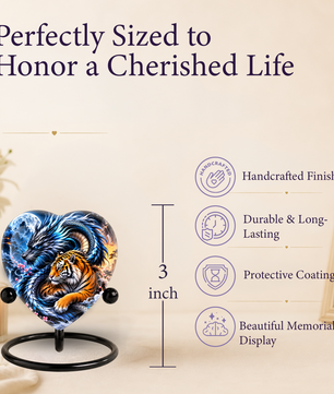 Heart Shaped Dragon and Tiger Urn for Ashes, Fantasy Animal Cremation Urn, Blue Dragon Tiger Memorial Urn for Human Ashes