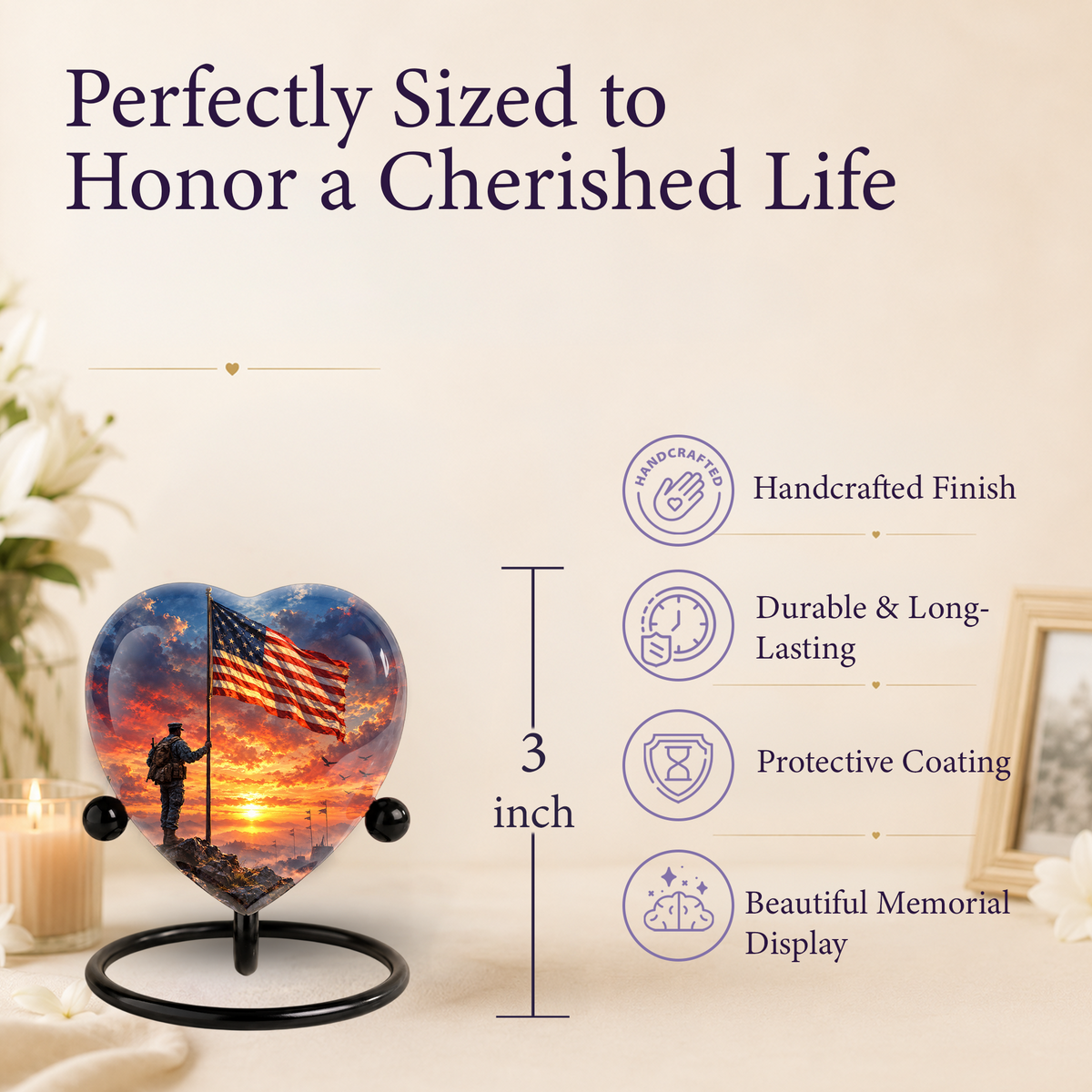 American Flag Adult Cremation Urn for Ashes, Military Memorial Urn, Veteran Cremation Urn, Personalized Patriotic Adult Urn, Heart Shaped Urn