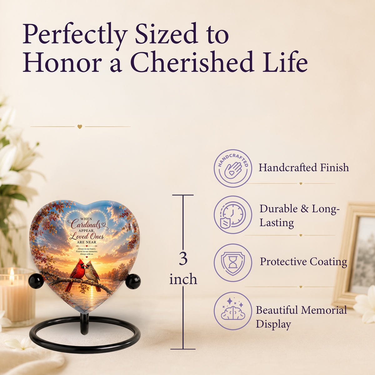 Cardinal Urn for Ashes, Heart Shaped Adult Cremation Urn, Personalized Cardinal Memorial Urn