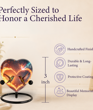 Heart-Shaped Adult Cremation Urn with Hummingbird Memorial Design – Beautiful Memorial Urn for Ashes