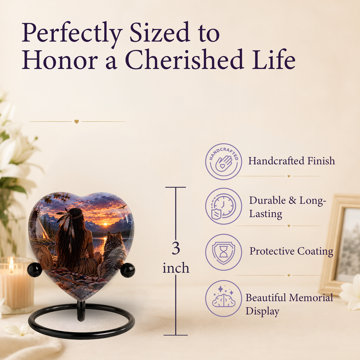 Native American Wolf Adult Cremation Urn for Ashes, Personalized Adult Urn, Wolf Memorial Urn, Indigenous Inspired Heart Urn, Adult Cremation Urn