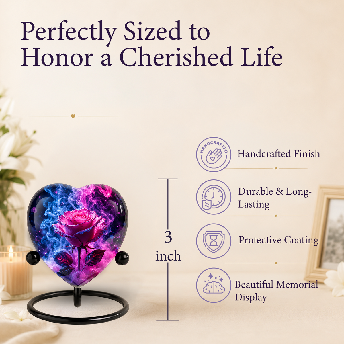 Pink Rose Adult Urn – Adult Urn for Ashes, Rose Cremation Urn, Heart-Shaped Adult Cremation Urn