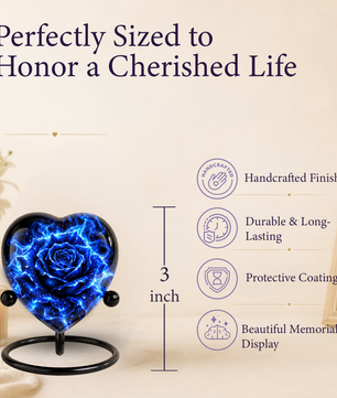 Blue Rose Adult Cremation Urn for Ashes, Personalized Blue Rose Memorial Urn, Heart Shaped Adult Urn, Blue Flower Cremation Urn